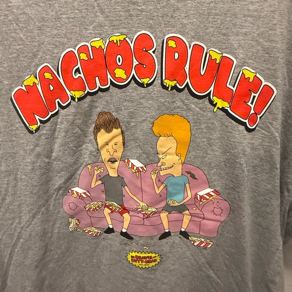 Rare Beavis and Butt-Head “Nachos Rule” Grey T Shirt Size L - Picture 4 of 5